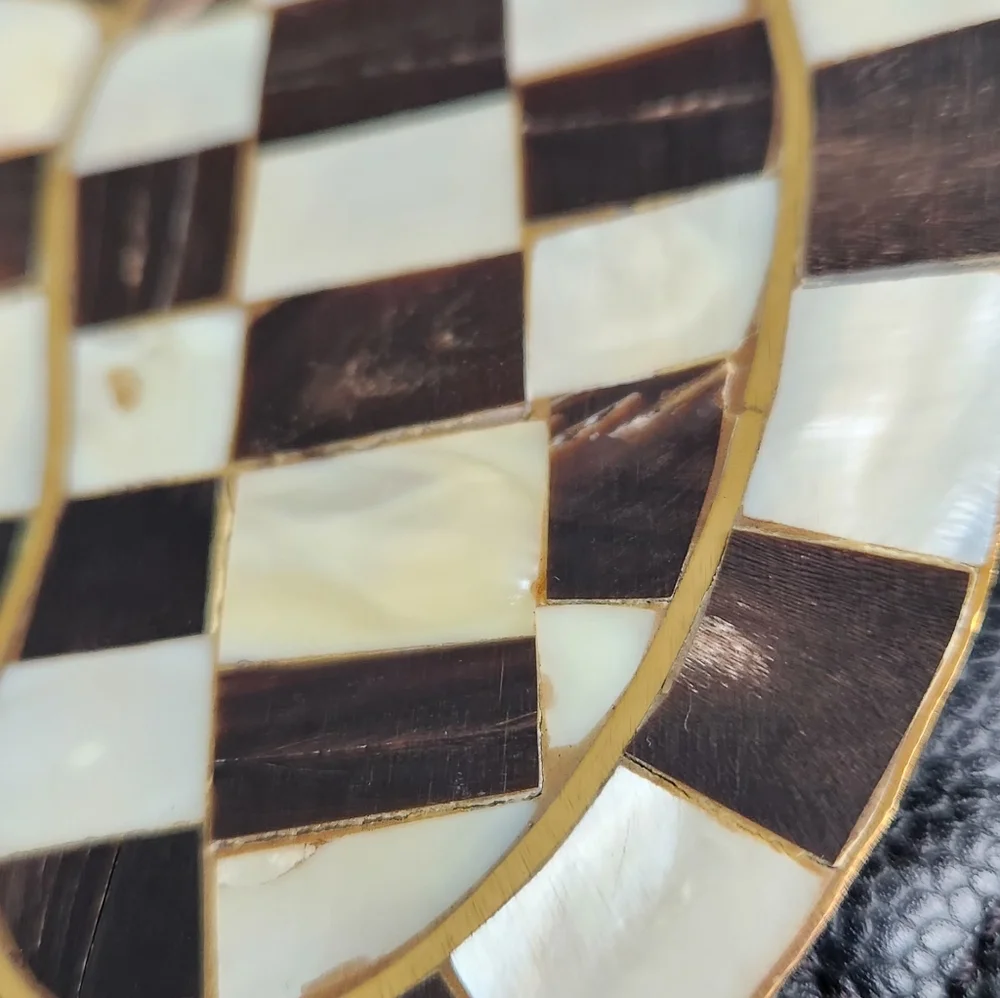 🦪Mother Of Pearl, Chrystals Checkered Pendant Bag Charm w/Goldtone Hardware - Picture 7 of 16